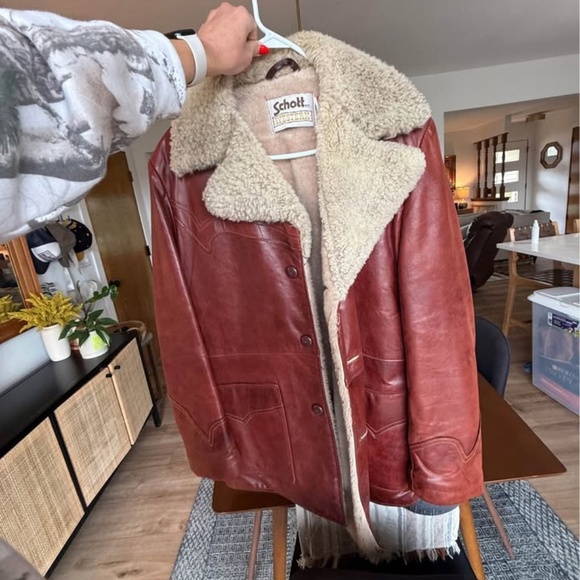 Schott Leather Sherpa Coat Jacket Vintage
